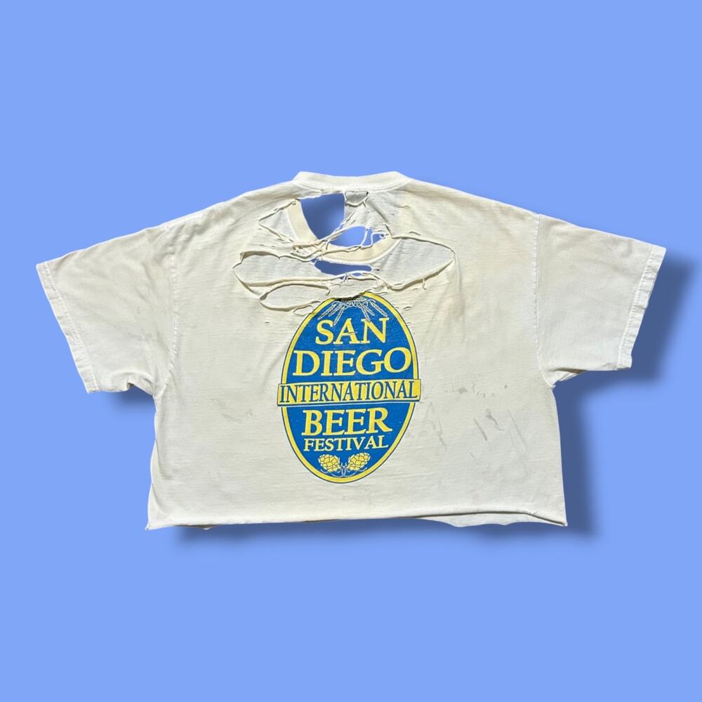 Vintage Thrashed Shirt Distressed Plain White San Diego Plato Quote y2k Cropped